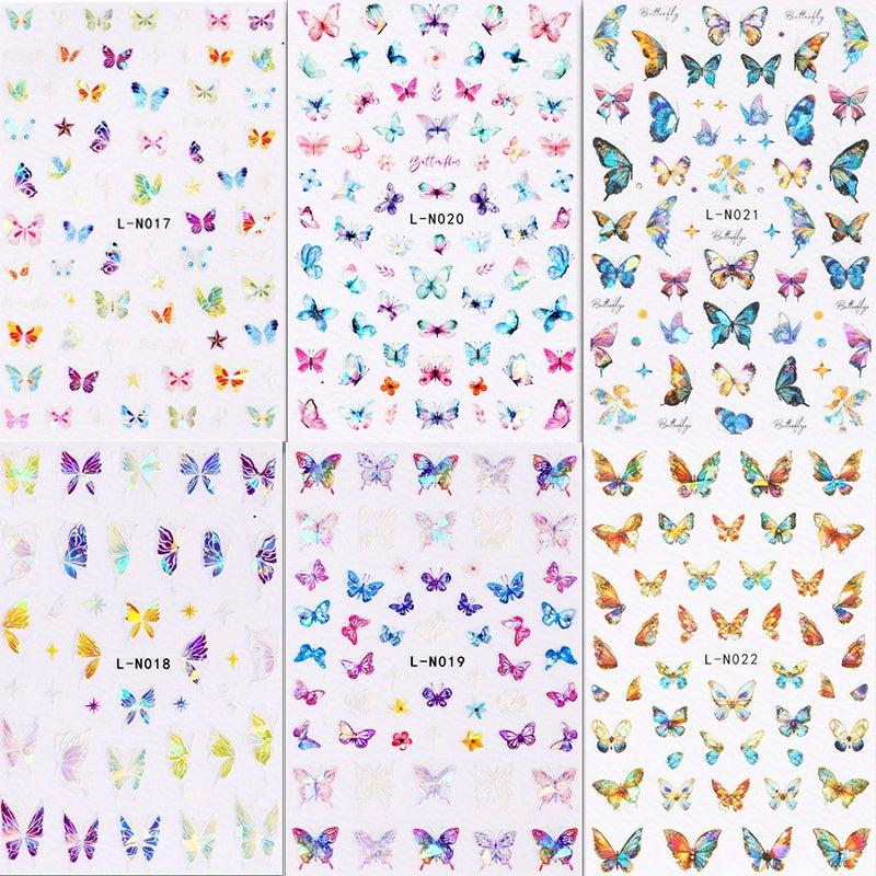 6pcs Laser Butterfly Nail Art Stickers Self Adhesive Nail Art Decals