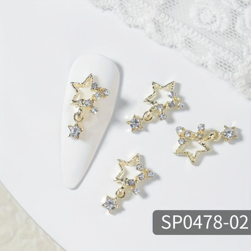 10pcs Star Nail Charms Rhinestones 3D Pendant Gem Accessories