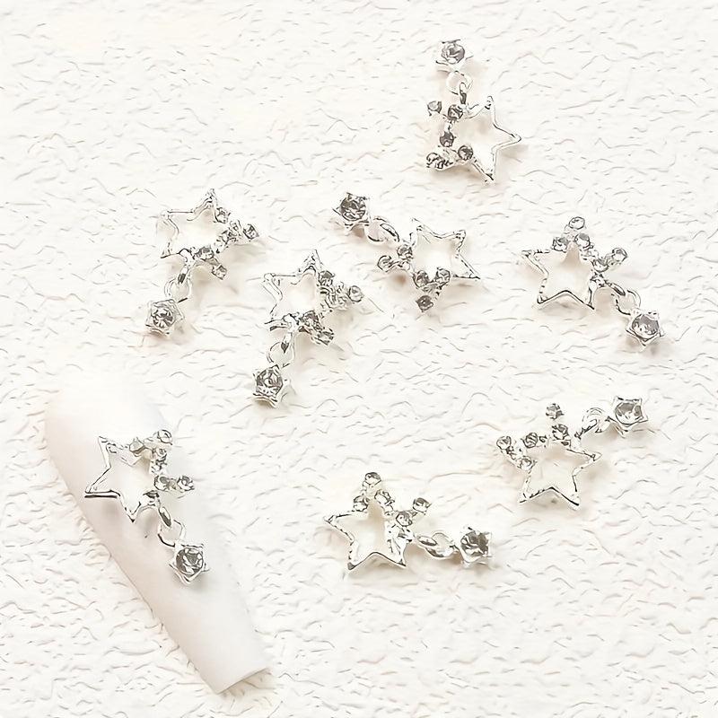 10pcs Star Nail Charms Rhinestones 3D Pendant Gem Accessories