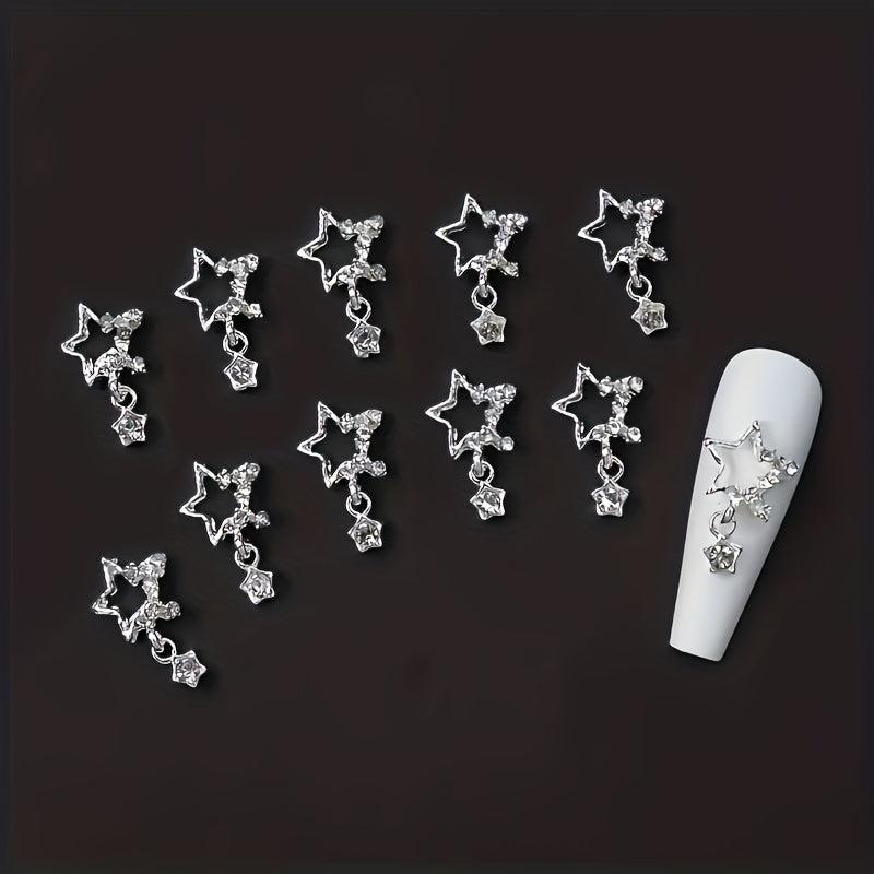 10pcs Star Nail Charms Rhinestones 3D Pendant Gem Accessories