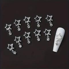 10pcs Star Nail Charms Rhinestones 3D Pendant Gem Accessories