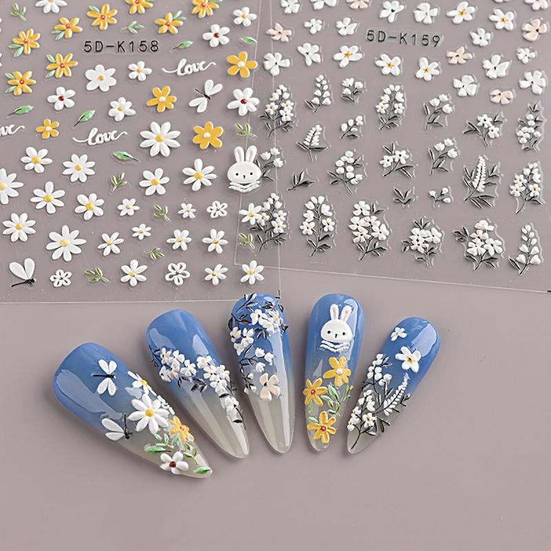 5D Embossed Daisy Nail Art Stickers - Adhesive Sunflower Nail Decal