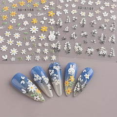 5D Embossed Daisy Nail Art Stickers - Adhesive Sunflower Nail Decal