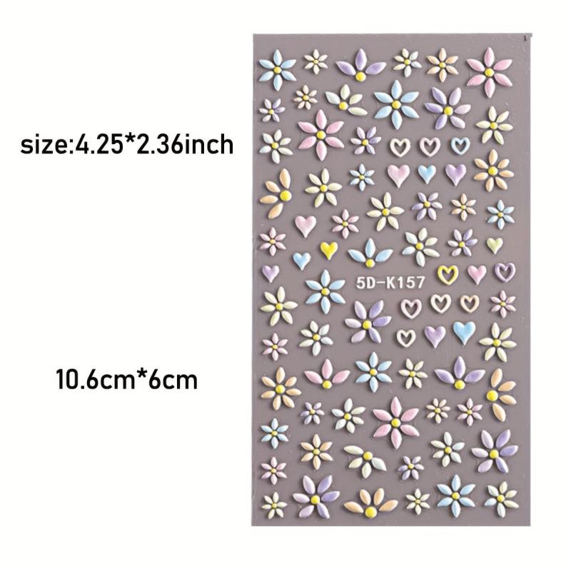 5D Embossed Daisy Nail Art Stickers - Adhesive Sunflower Nail Decal