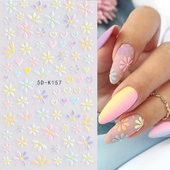 5D Embossed Daisy Nail Art Stickers - Adhesive Sunflower Nail Decal