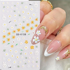 5D Embossed Daisy Nail Art Stickers - Adhesive Sunflower Nail Decal