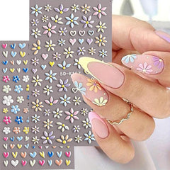 5D Embossed Daisy Nail Art Stickers - Adhesive Sunflower Nail Decal