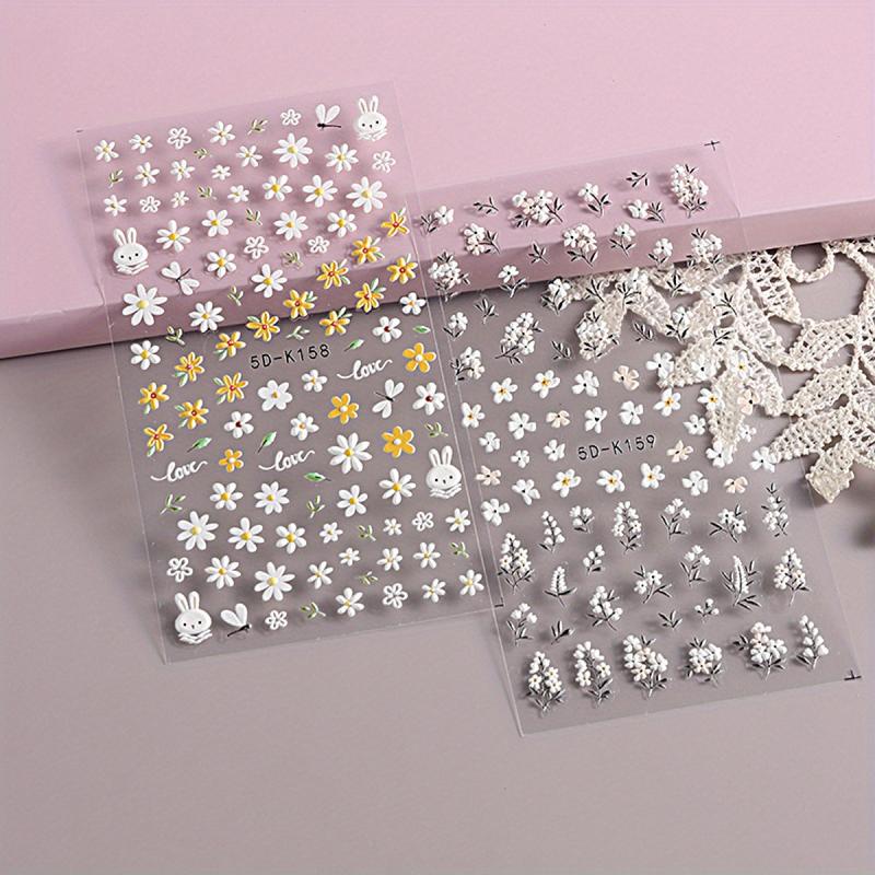 5D Embossed Daisy Nail Art Stickers - Adhesive Sunflower Nail Decal