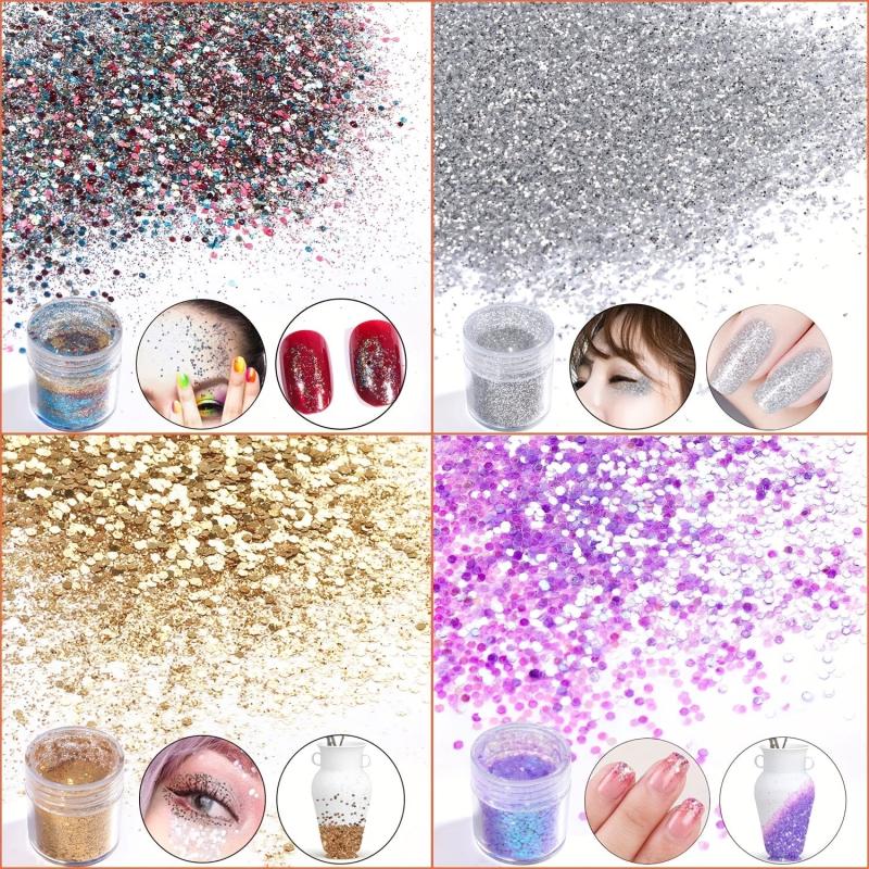 4Pcs Mixed Sequins Nail Powder Set - Glitter Dust for Nails, Body, Hair & Eyes