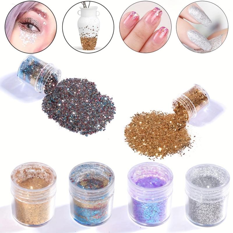 4Pcs Mixed Sequins Nail Powder Set - Glitter Dust for Nails, Body, Hair & Eyes