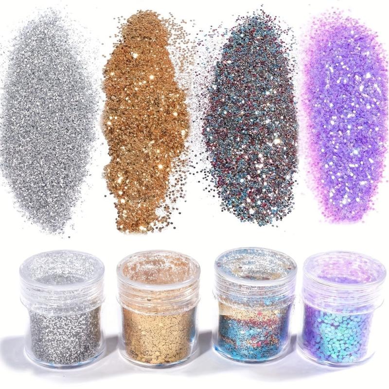 4Pcs Mixed Sequins Nail Powder Set - Glitter Dust for Nails, Body, Hair & Eyes