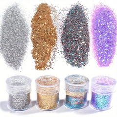 4Pcs Mixed Sequins Nail Powder Set - Glitter Dust for Nails, Body, Hair & Eyes