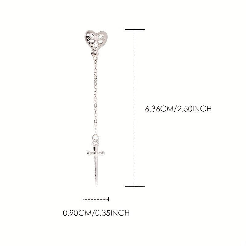 2pcs Y2K Punk Heart Longsword Nail Art Charms with Rhinestones