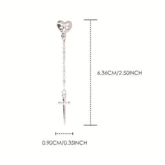 2pcs Y2K Punk Heart Longsword Nail Art Charms with Rhinestones