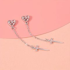 2pcs Y2K Punk Heart Longsword Nail Art Charms with Rhinestones