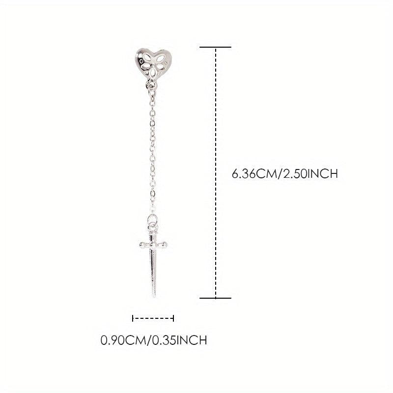 2pcs Y2K Punk Heart Longsword Nail Art Charms with Rhinestones