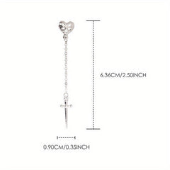 2pcs Y2K Punk Heart Longsword Nail Art Charms with Rhinestones