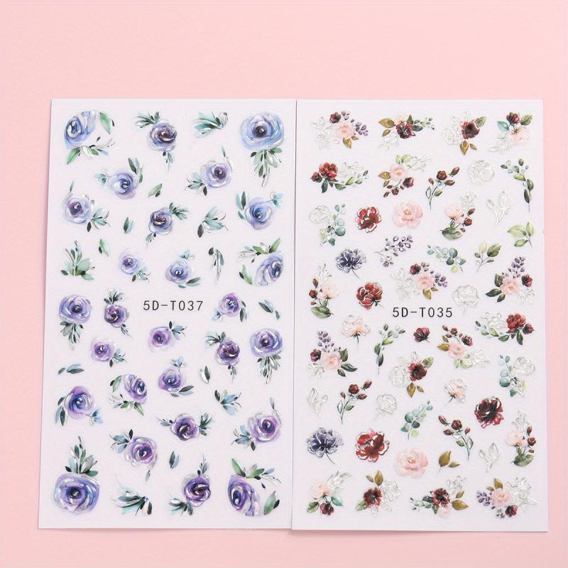 2pcs Gradient 5D Bronzing Flower Nail Stickers