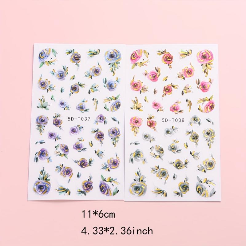 2pcs Gradient 5D Bronzing Flower Nail Stickers