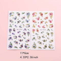 2pcs Gradient 5D Bronzing Flower Nail Stickers
