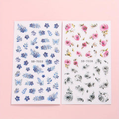 2pcs Gradient 5D Bronzing Flower Nail Stickers