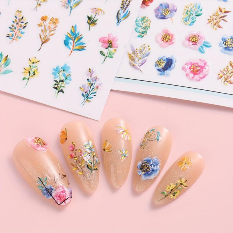 2pcs Gradient 5D Bronzing Flower Nail Stickers