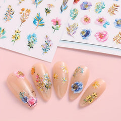 2pcs Gradient 5D Bronzing Flower Nail Stickers