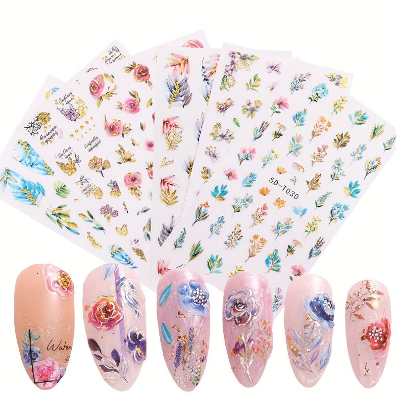 2pcs Gradient 5D Bronzing Flower Nail Stickers