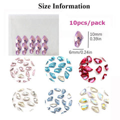 10 Pcs Nail Gems Rhinestones Iridescent Clear Crystals 3D Nail Charms