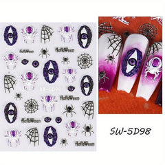 5D Halloween Nail Stickers Spider Ghost Self Adhesive Decals Nail Art DIY