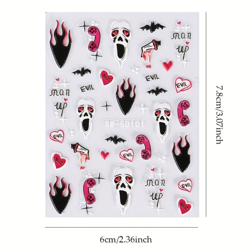 5D Halloween Nail Stickers Spider Ghost Self Adhesive Decals Nail Art DIY