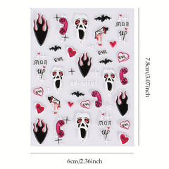 5D Halloween Nail Stickers Spider Ghost Self Adhesive Decals Nail Art DIY