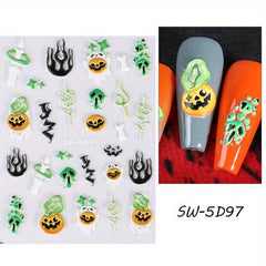 5D Halloween Nail Stickers Spider Ghost Self Adhesive Decals Nail Art DIY
