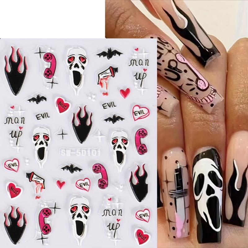 5D Halloween Nail Stickers Spider Ghost Self Adhesive Decals Nail Art DIY