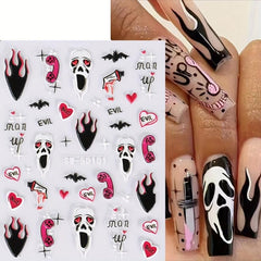 5D Halloween Nail Stickers Spider Ghost Self Adhesive Decals Nail Art DIY