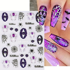 5D Halloween Nail Stickers Spider Ghost Self Adhesive Decals Nail Art DIY