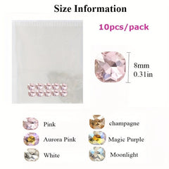 8mm Square Nail Rhinestones Crystal Nail Stones 10pcs