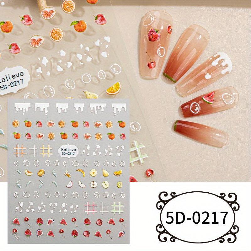 3pcs 5D Cartoon Nail Art Stickers Self Adhesive Nail Decals Butterfly Flower