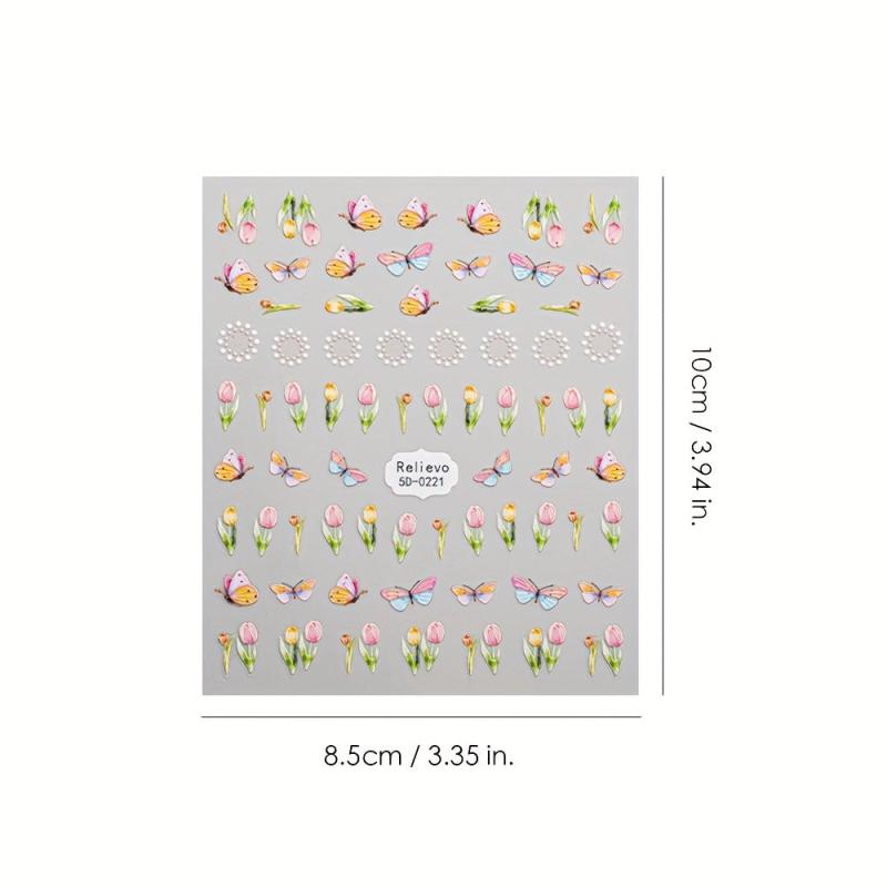 3pcs 5D Cartoon Nail Art Stickers Self Adhesive Nail Decals Butterfly Flower