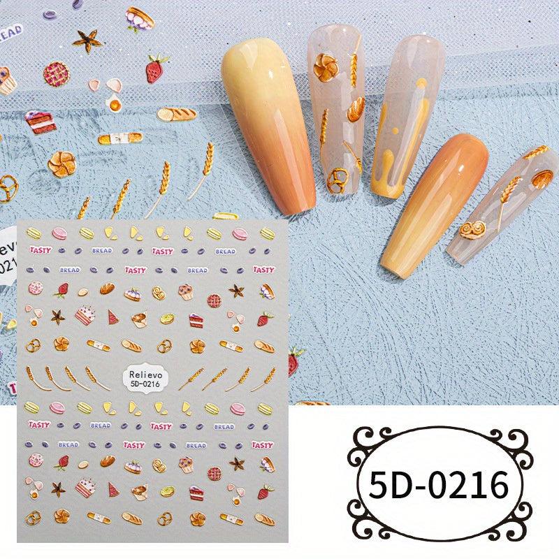 3pcs 5D Cartoon Nail Art Stickers Self Adhesive Nail Decals Butterfly Flower