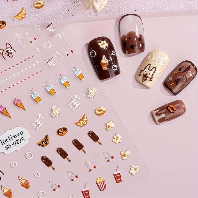 3pcs 5D Cartoon Nail Art Stickers Self Adhesive Nail Decals Butterfly Flower