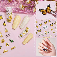 3pcs 5D Cartoon Nail Art Stickers Self Adhesive Nail Decals Butterfly Flower