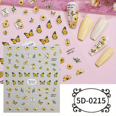 3pcs 5D Cartoon Nail Art Stickers Self Adhesive Nail Decals Butterfly Flower