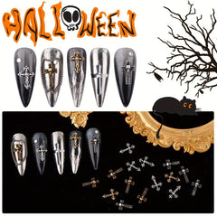 100pcs Vintage Punk Cross Nail Charms with Skull for DIY Nail Art