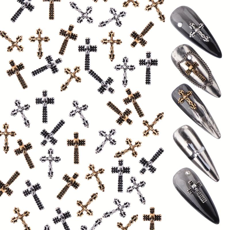 100pcs Vintage Punk Cross Nail Charms with Skull for DIY Nail Art