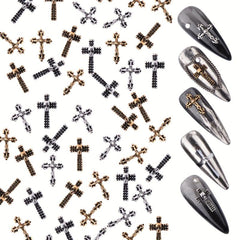 100pcs Vintage Punk Cross Nail Charms with Skull for DIY Nail Art