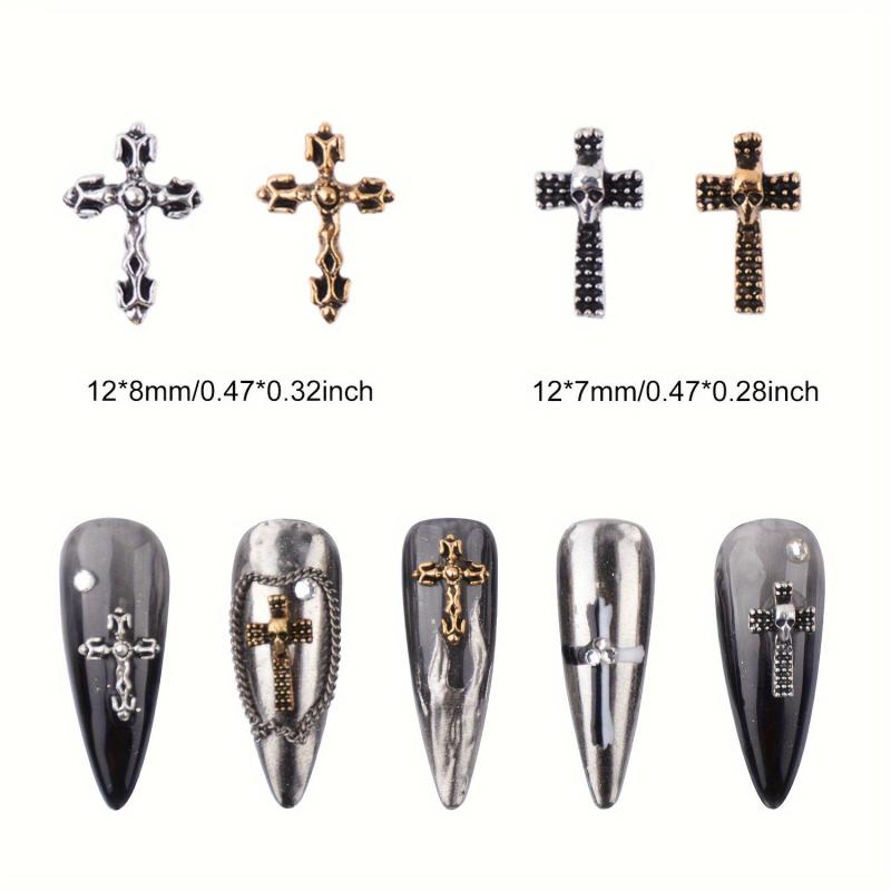 100pcs Vintage Punk Cross Nail Charms with Skull for DIY Nail Art