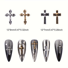 100pcs Vintage Punk Cross Nail Charms with Skull for DIY Nail Art