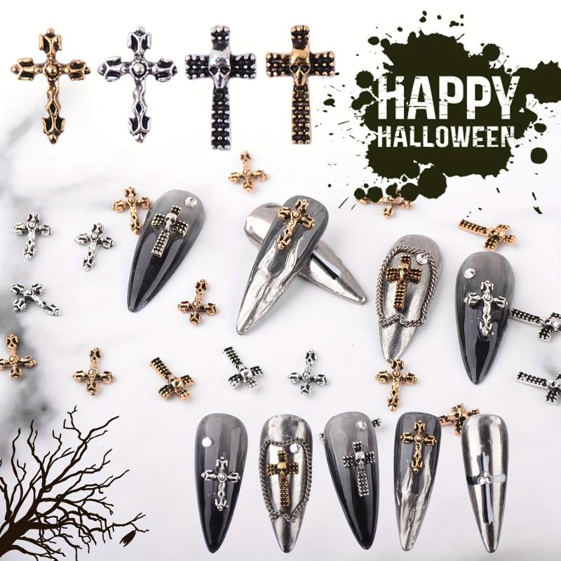100pcs Vintage Punk Cross Nail Charms with Skull for DIY Nail Art