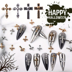 100pcs Vintage Punk Cross Nail Charms with Skull for DIY Nail Art